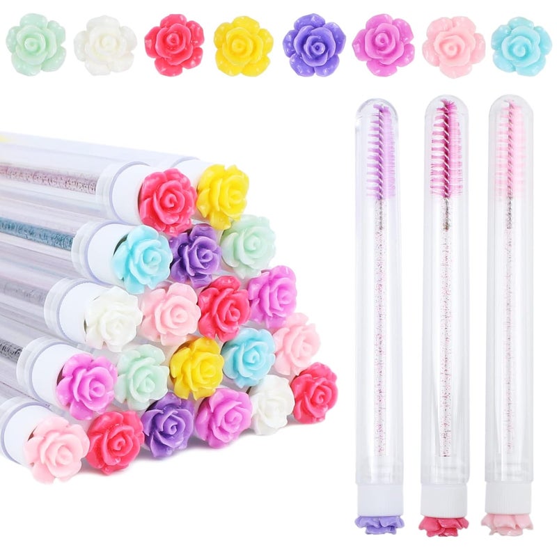 SenRocc 20Pcs Mascara Wands Tube Set Reusable Lash Spoolies Rose Flower Tube Eyelash Brush Tubes Spoolies Lash Extension Brushes Applicators Makeup Tools (R-L-MIX) - Image 1